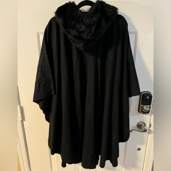 VTG Fur Hooded Wool Elegant Cape Coat Free Size Long Made in USA Union Tag Black - Picture 8 of 11
